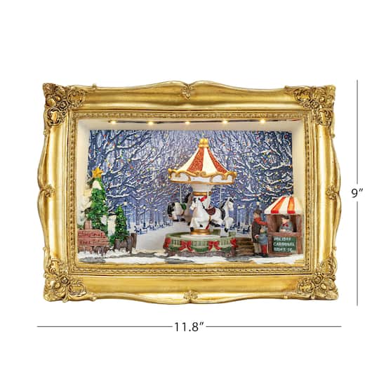 90th Anniversary Collection 9" Animated & Musical Gold Frame Carousel Shadow Box